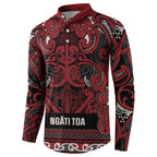 Aotearoa Iwi Ngati Toa Button Sweatshirt Maori Wharenui House Tribal Pattern