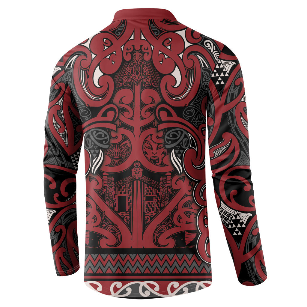 Aotearoa Iwi Ngati Toa Button Sweatshirt Maori Wharenui House Tribal Pattern