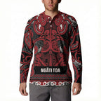 Aotearoa Iwi Ngati Toa Button Sweatshirt Maori Wharenui House Tribal Pattern