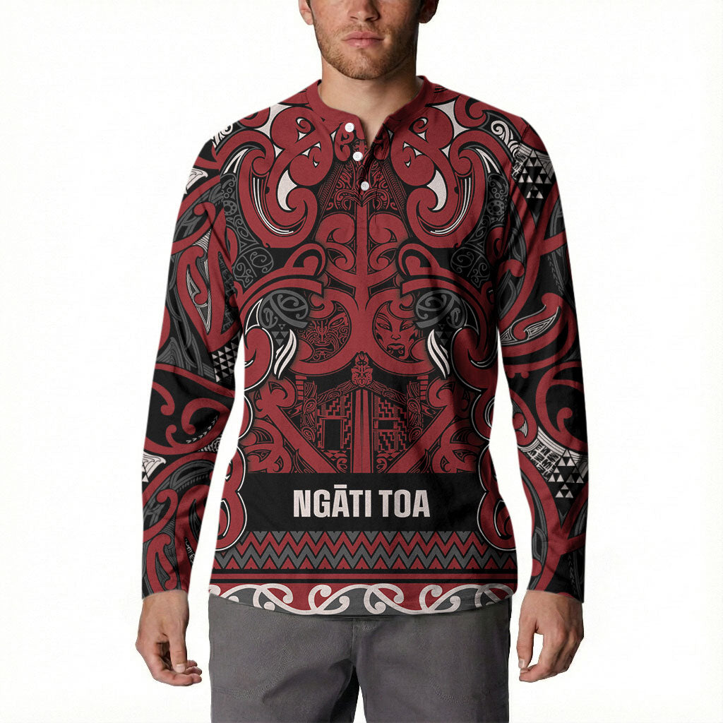 Aotearoa Iwi Ngati Toa Button Sweatshirt Maori Wharenui House Tribal Pattern