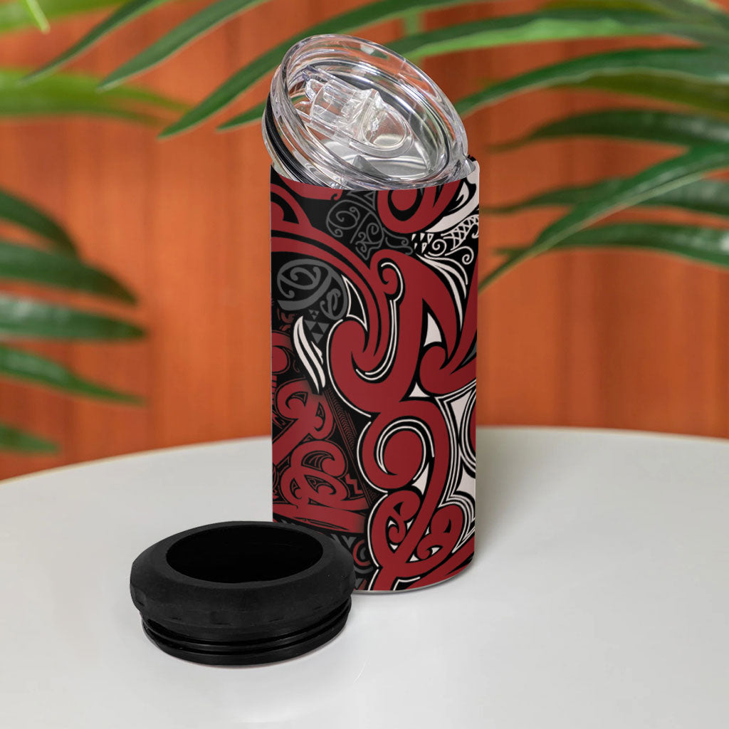 Aotearoa Iwi Ngati Toa 4 in 1 Can Cooler Tumbler Maori Wharenui House Tribal Pattern