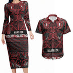 Aotearoa Iwi Ngati Toa Couples Matching Long Sleeve Bodycon Dress and Hawaiian Shirt Maori Wharenui House Tribal Pattern