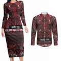 Aotearoa Iwi Ngati Toa Couples Matching Long Sleeve Bodycon Dress and Long Sleeve Button Shirt Maori Wharenui House Tribal Pattern