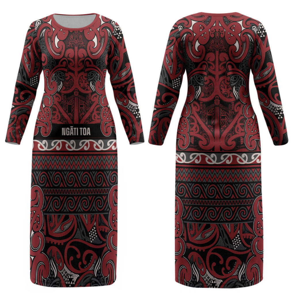 Aotearoa Iwi Ngati Toa Couples Matching Long Sleeve Bodycon Dress and Long Sleeve Button Shirt Maori Wharenui House Tribal Pattern