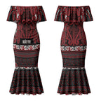 Aotearoa Iwi Ngati Toa Couples Matching Mermaid Dress and Hawaiian Shirt Maori Wharenui House Tribal Pattern