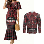 Aotearoa Iwi Ngati Toa Couples Matching Mermaid Dress and Long Sleeve Button Shirt Maori Wharenui House Tribal Pattern