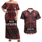 Aotearoa Iwi Ngati Toa Couples Matching Off Shoulder Maxi Dress and Hawaiian Shirt Maori Wharenui House Tribal Pattern