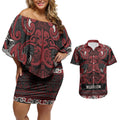 Aotearoa Iwi Ngati Toa Couples Matching Off Shoulder Short Dress and Hawaiian Shirt Maori Wharenui House Tribal Pattern