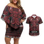 Aotearoa Iwi Ngati Toa Couples Matching Off Shoulder Short Dress and Hawaiian Shirt Maori Wharenui House Tribal Pattern