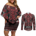 Aotearoa Iwi Ngati Toa Couples Matching Off Shoulder Short Dress and Long Sleeve Button Shirt Maori Wharenui House Tribal Pattern