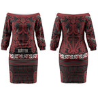 Aotearoa Iwi Ngati Toa Couples Matching Off The Shoulder Long Sleeve Dress and Long Sleeve Button Shirt Maori Wharenui House Tribal Pattern