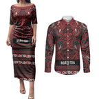 Aotearoa Iwi Ngati Toa Couples Matching Puletasi and Long Sleeve Button Shirt Maori Wharenui House Tribal Pattern