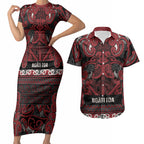 Aotearoa Iwi Ngati Toa Couples Matching Short Sleeve Bodycon Dress and Hawaiian Shirt Maori Wharenui House Tribal Pattern