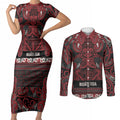 Aotearoa Iwi Ngati Toa Couples Matching Short Sleeve Bodycon Dress and Long Sleeve Button Shirt Maori Wharenui House Tribal Pattern