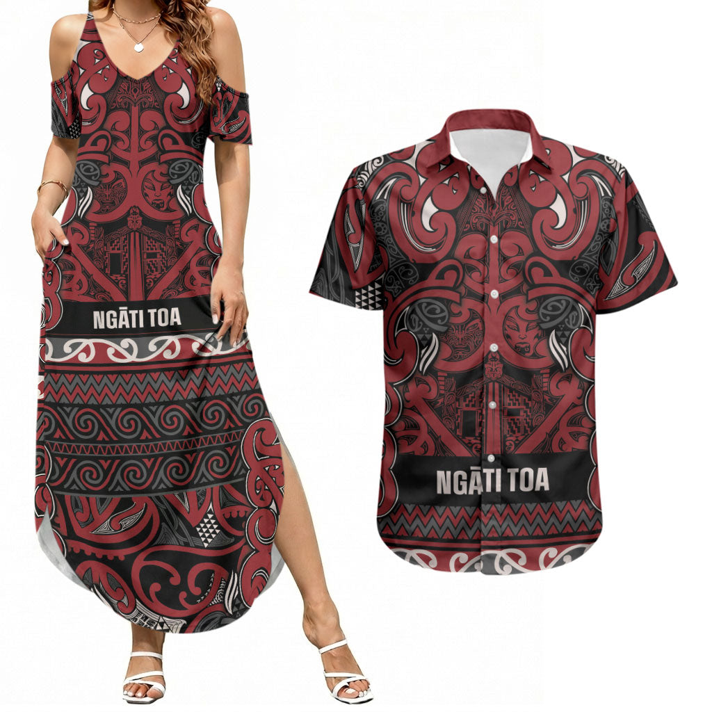 Aotearoa Iwi Ngati Toa Couples Matching Summer Maxi Dress and Hawaiian Shirt Maori Wharenui House Tribal Pattern