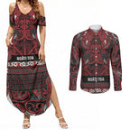 Aotearoa Iwi Ngati Toa Couples Matching Summer Maxi Dress and Long Sleeve Button Shirt Maori Wharenui House Tribal Pattern