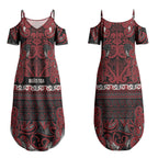 Aotearoa Iwi Ngati Toa Couples Matching Summer Maxi Dress and Long Sleeve Button Shirt Maori Wharenui House Tribal Pattern