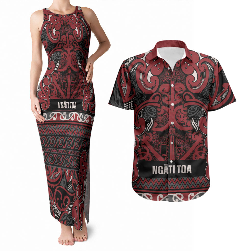 Aotearoa Iwi Ngati Toa Couples Matching Tank Maxi Dress and Hawaiian Shirt Maori Wharenui House Tribal Pattern