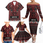 Aotearoa Iwi Ngati Toa Family Matching Off The Shoulder Long Sleeve Dress and Hawaiian Shirt Maori Wharenui House Tribal Pattern