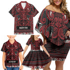 Aotearoa Iwi Ngati Toa Family Matching Off Shoulder Short Dress and Hawaiian Shirt Maori Wharenui House Tribal Pattern