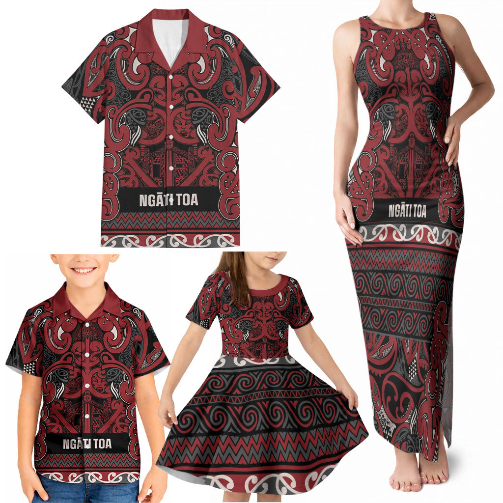 Aotearoa Iwi Ngati Toa Family Matching Tank Maxi Dress and Hawaiian Shirt Maori Wharenui House Tribal Pattern