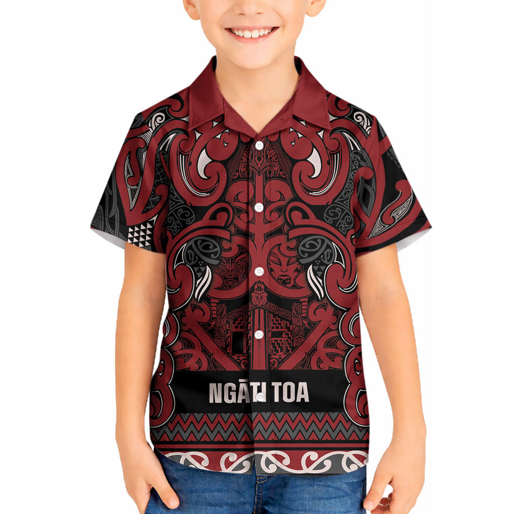 Aotearoa Iwi Ngati Toa Kid Hawaiian Shirt Maori Wharenui House Tribal Pattern
