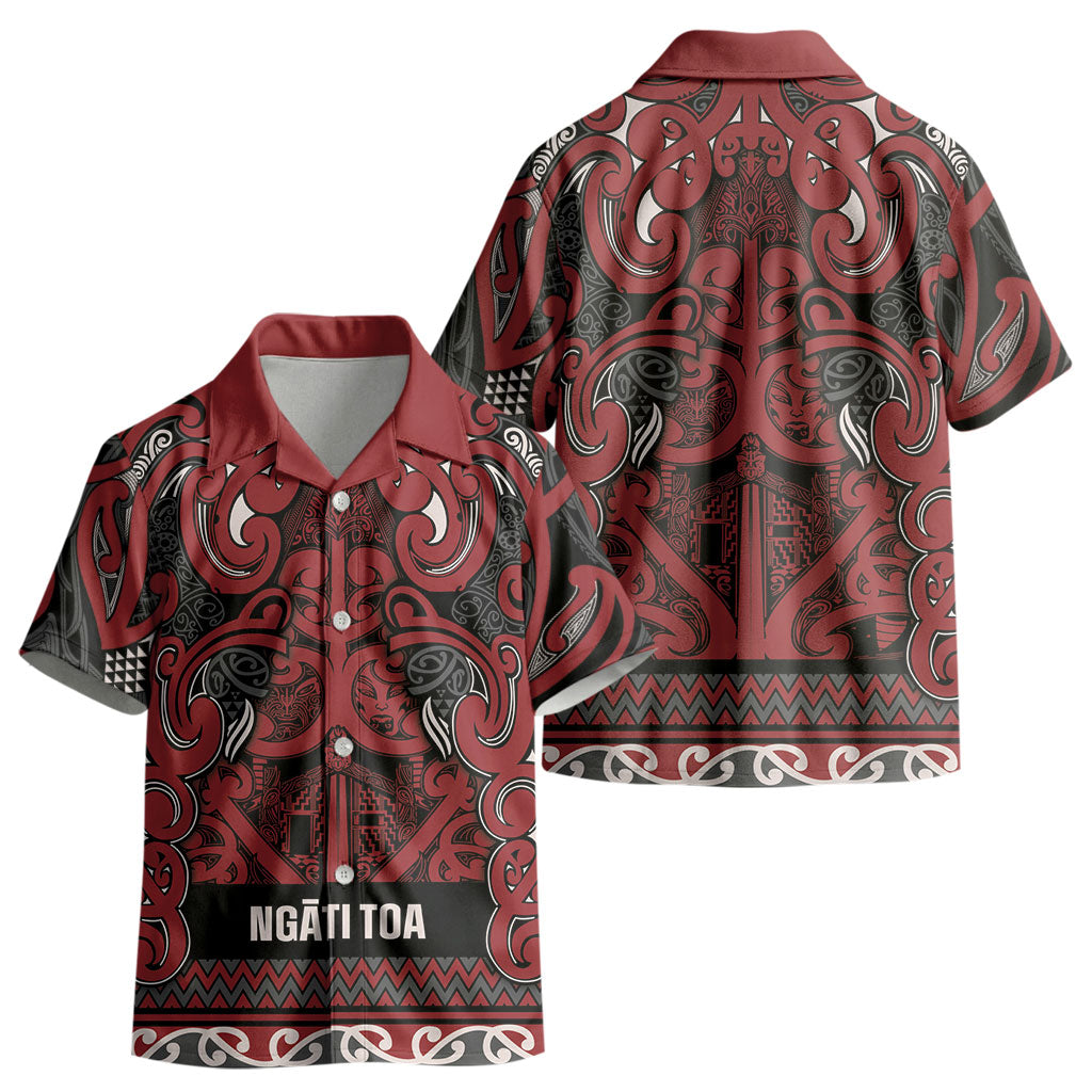 Aotearoa Iwi Ngati Toa Kid Hawaiian Shirt Maori Wharenui House Tribal Pattern