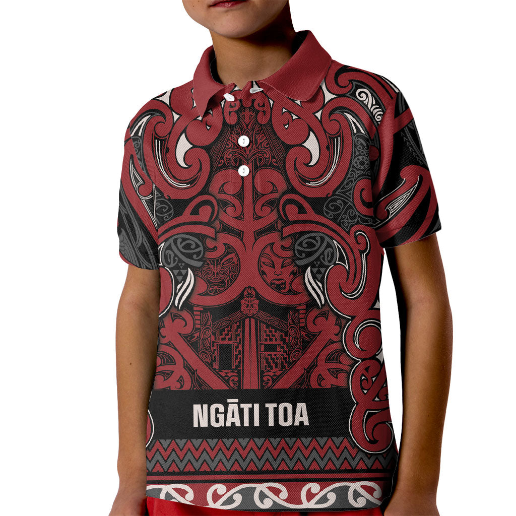 Aotearoa Iwi Ngati Toa Kid Polo Shirt Maori Wharenui House Tribal Pattern