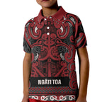 Aotearoa Iwi Ngati Toa Kid Polo Shirt Maori Wharenui House Tribal Pattern