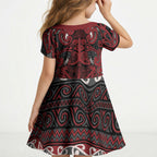Aotearoa Iwi Ngati Toa Kid Short Sleeve Dress Maori Wharenui House Tribal Pattern