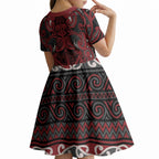 Aotearoa Iwi Ngati Toa Kid Short Sleeve Dress Maori Wharenui House Tribal Pattern
