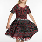 Aotearoa Iwi Ngati Toa Kid Short Sleeve Dress Maori Wharenui House Tribal Pattern