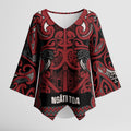 Aotearoa Iwi Ngati Toa Kimono Sleeve Blouse Maori Wharenui House Tribal Pattern