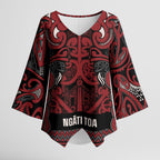Aotearoa Iwi Ngati Toa Kimono Sleeve Blouse Maori Wharenui House Tribal Pattern