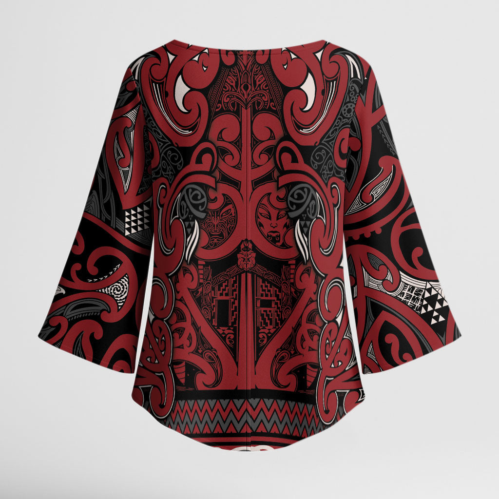Aotearoa Iwi Ngati Toa Kimono Sleeve Blouse Maori Wharenui House Tribal Pattern