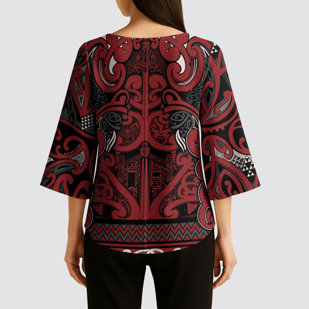 Aotearoa Iwi Ngati Toa Kimono Sleeve Blouse Maori Wharenui House Tribal Pattern