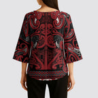 Aotearoa Iwi Ngati Toa Kimono Sleeve Blouse Maori Wharenui House Tribal Pattern