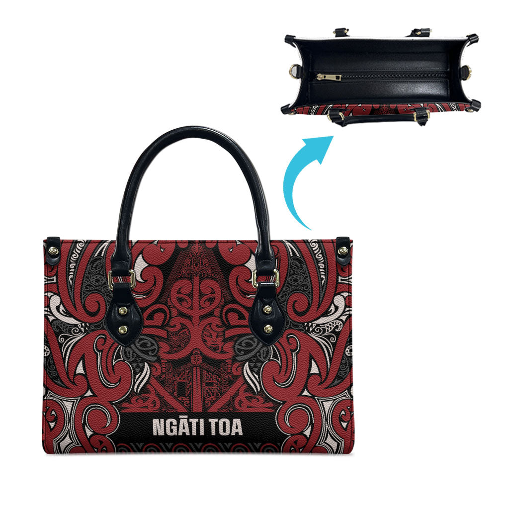 Aotearoa Iwi Ngati Toa Leather Bag Maori Wharenui House Tribal Pattern
