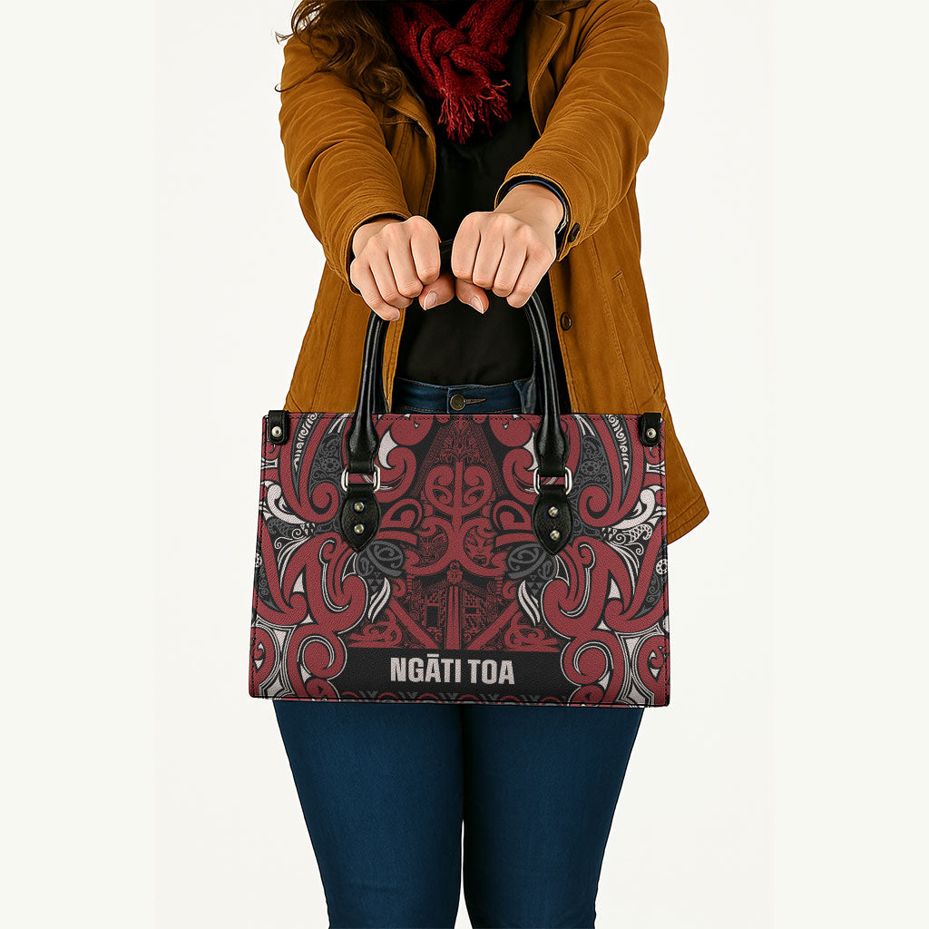 Aotearoa Iwi Ngati Toa Leather Bag Maori Wharenui House Tribal Pattern
