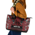 Aotearoa Iwi Ngati Toa Leather Tote Bag Maori Wharenui House Tribal Pattern