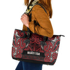 Aotearoa Iwi Ngati Toa Leather Tote Bag Maori Wharenui House Tribal Pattern