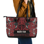 Aotearoa Iwi Ngati Toa Leather Tote Bag Maori Wharenui House Tribal Pattern