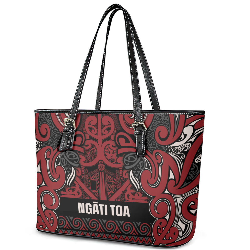 Aotearoa Iwi Ngati Toa Leather Tote Bag Maori Wharenui House Tribal Pattern