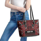 Aotearoa Iwi Ngati Toa Leather Tote Bag Maori Wharenui House Tribal Pattern