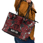 Aotearoa Iwi Ngati Toa Leather Tote Bag Maori Wharenui House Tribal Pattern