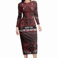 Aotearoa Iwi Ngati Toa Long Sleeve Bodycon Dress Maori Wharenui House Tribal Pattern