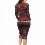 Aotearoa Iwi Ngati Toa Long Sleeve Bodycon Dress Maori Wharenui House Tribal Pattern