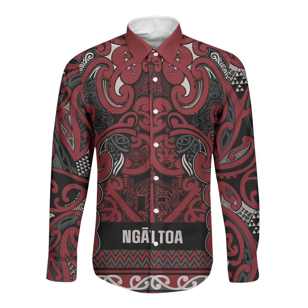 Aotearoa Iwi Ngati Toa Long Sleeve Button Shirt Maori Wharenui House Tribal Pattern
