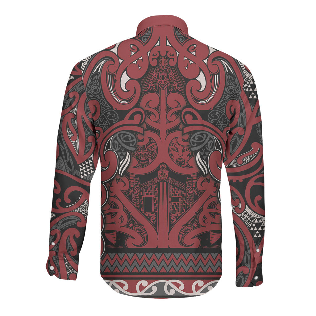Aotearoa Iwi Ngati Toa Long Sleeve Button Shirt Maori Wharenui House Tribal Pattern