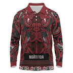 Aotearoa Iwi Ngati Toa Long Sleeve Polo Shirt Maori Wharenui House Tribal Pattern